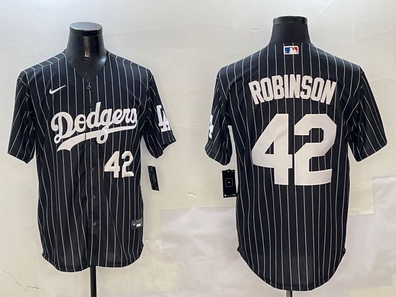 Men Los Angeles Dodgers 42 Robinson Black Stripe Jointly Name 2025 Nike MLB Jersey style 8